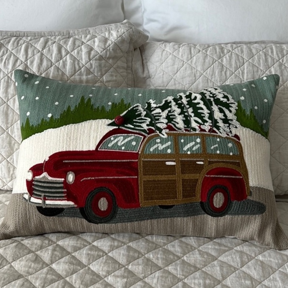 Pottery Barn Woody Car Embroidered Pillow Cover and Insert